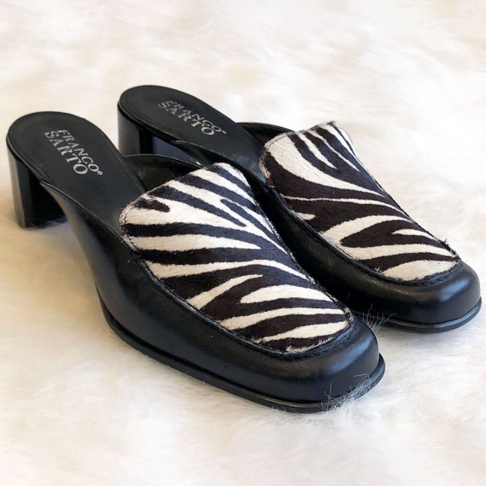 Franco Sarto Leather & Zebra Calf Hair Mule | SZ 8